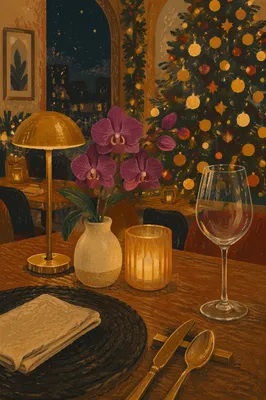 Warm Christmas Candle Table with Golden Bokeh