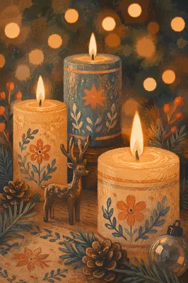 Warm Christmas Candles with Golden Bokeh