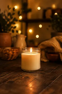 Warm Christmas Candle with Golden Bokeh