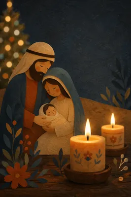 Warm Christmas Candles with Festive Bokeh