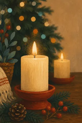 Warm Christmas Candles with Festive Bokeh