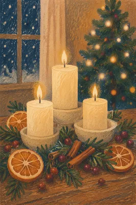 Warm Christmas Candles with Golden Bokeh