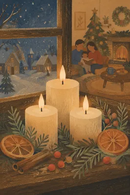 Warm Christmas Candles with Golden Bokeh