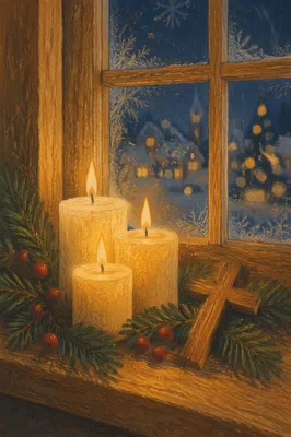 Warm Christmas Candles in Wooden Chapel