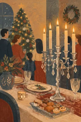 Warm Christmas Candles with Golden Bokeh