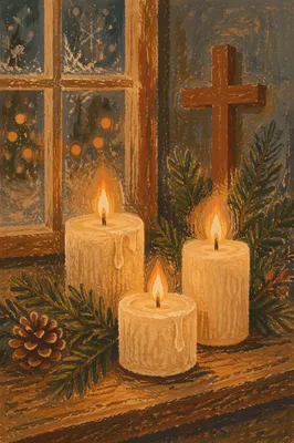 Warm Christmas Candles in Rustic Chapel