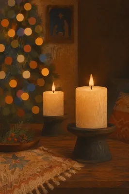 Warm Christmas Candles with Golden Bokeh