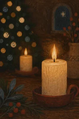 Warm Christmas Candles with Holiday Bokeh