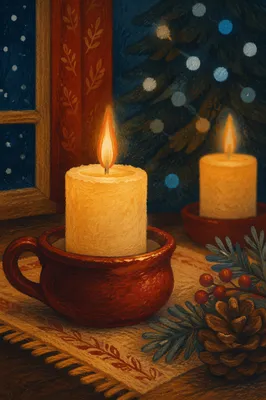 Warm Christmas Candles with Holiday Bokeh