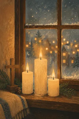 Warm Advent Candles with Christmas Bokeh
