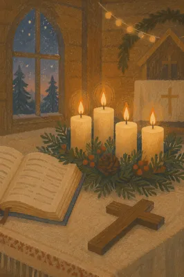 Warm Christmas Candles in Quiet Chapel