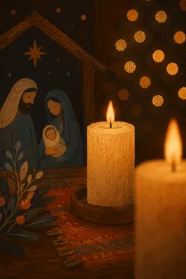 Warm Christmas Candles with Golden Bokeh
