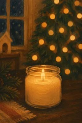 Warm Christmas Candle with Golden Bokeh