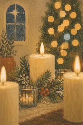 Warm Christmas Candles with Golden Bokeh
