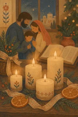 Warm Christmas Candles with Golden Bokeh