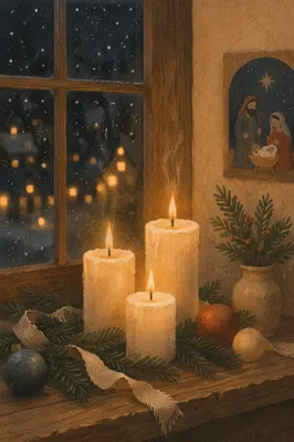 Warm Christmas Candles with Golden Bokeh