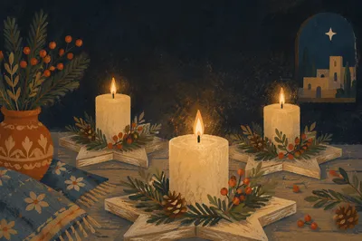 Warm Christmas Candles with Golden Bokeh