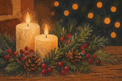 Warm Christmas Candles with Golden Bokeh