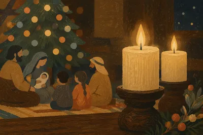 Warm Christmas Candles with Festive Bokeh