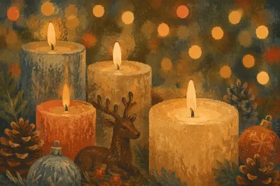 Warm Christmas Candles with Festive Bokeh