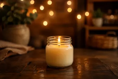 Warm Christmas Candle with Golden Bokeh