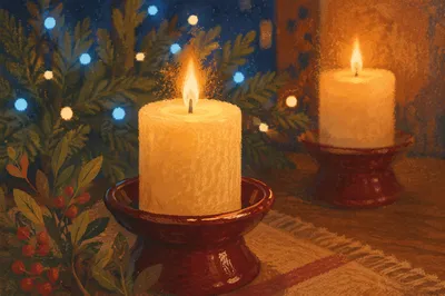 Warm Christmas Candles with Festive Bokeh