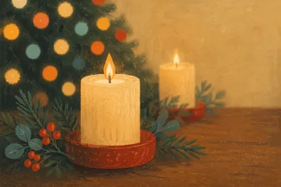 Warm Christmas Candles with Festive Bokeh