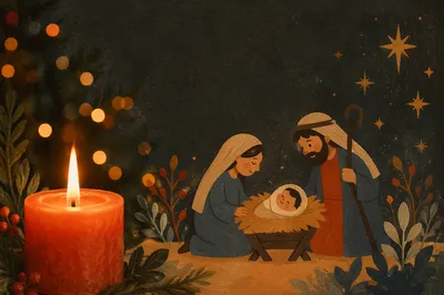 Warm Christmas Candle with Golden Bokeh