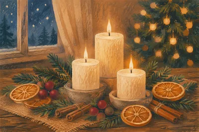 Warm Christmas Candles with Golden Bokeh