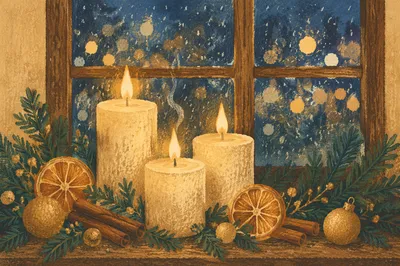 Warm Christmas Candles with Winter Bokeh