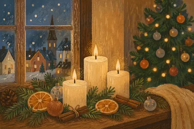 Warm Christmas Candles with Golden Bokeh