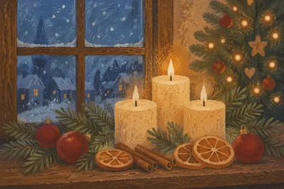 Warm Christmas Candles with Golden Bokeh