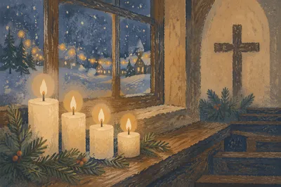 Warm Christmas Candles in Chapel Window