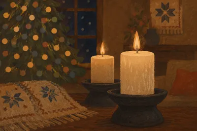 Warm Christmas Candles with Holiday Bokeh