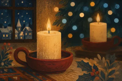 Warm Christmas Candles with Holiday Bokeh