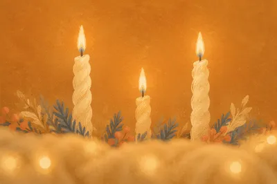Warm Christmas Candles with Golden Bokeh