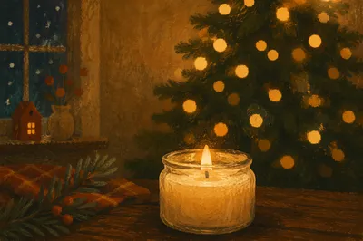 Warm Christmas Candle with Golden Bokeh