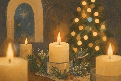 Warm Christmas Candles with Golden Bokeh