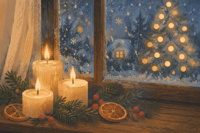 Warm Christmas Candles with Golden Bokeh