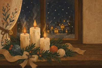 Warm Christmas Candles with Golden Bokeh
