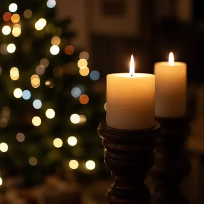 Warm Christmas Candles with Golden Bokeh