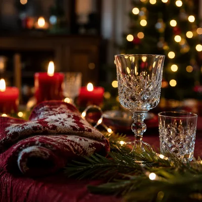 Warm Christmas Candles and Glass Bokeh