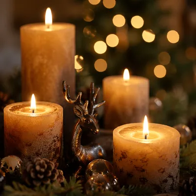 Warm Christmas Candlelight with Festive Bokeh