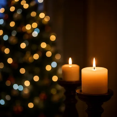 Warm Christmas Candles with Festive Bokeh