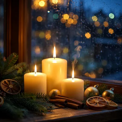 Warm Christmas Candles with Evergreen Bokeh
