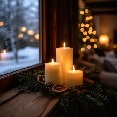 Warm Christmas Candles with Golden Bokeh