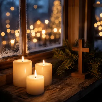 Warm Christmas Candles with Golden Bokeh