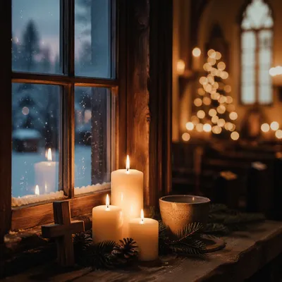 Warm Advent Candles by Chapel Window