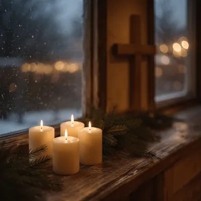 Warm Christmas Candles in Quiet Chapel