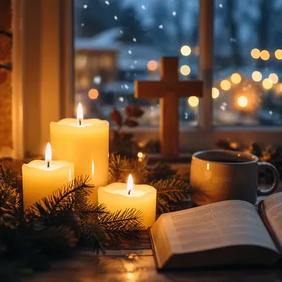 Warm Christmas Candles in Prayer Corner